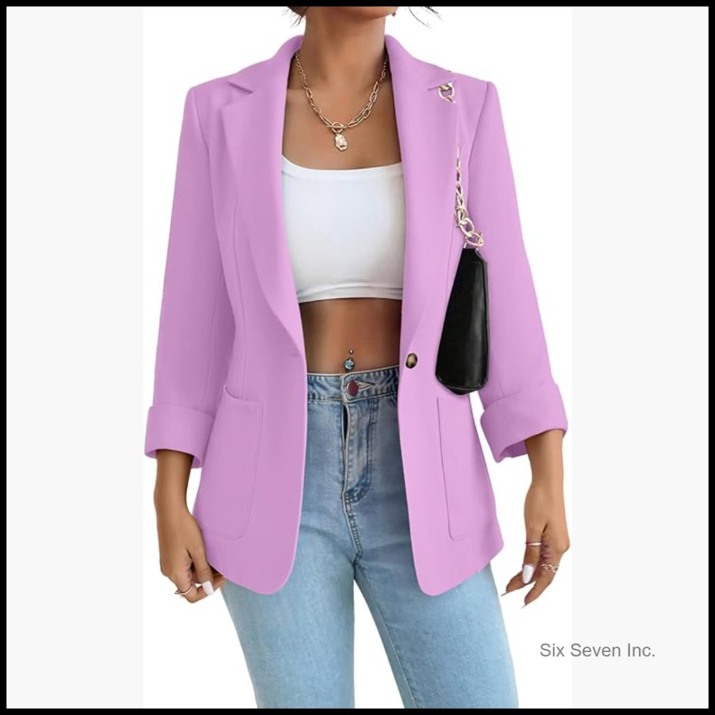Lightweight Fabric Blazer Notched Collar Casual Work Office
